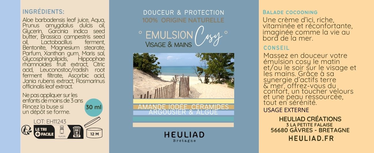 Emulsion cosy, crème riche 3 en 1 - découverte 10g - Cosmétiques naturels bretons - Heuliad Bretagne