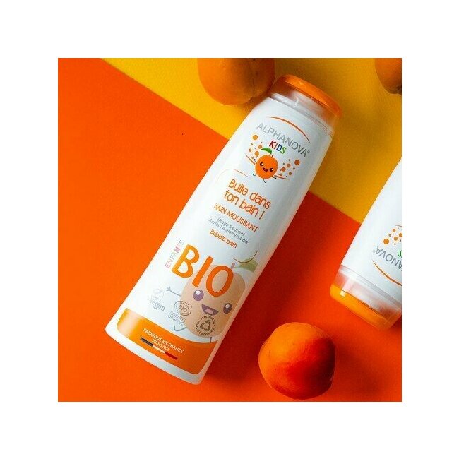 Bain moussant enfants naturel et bio bulle dans ton bain abricot 250 ml alphanova
