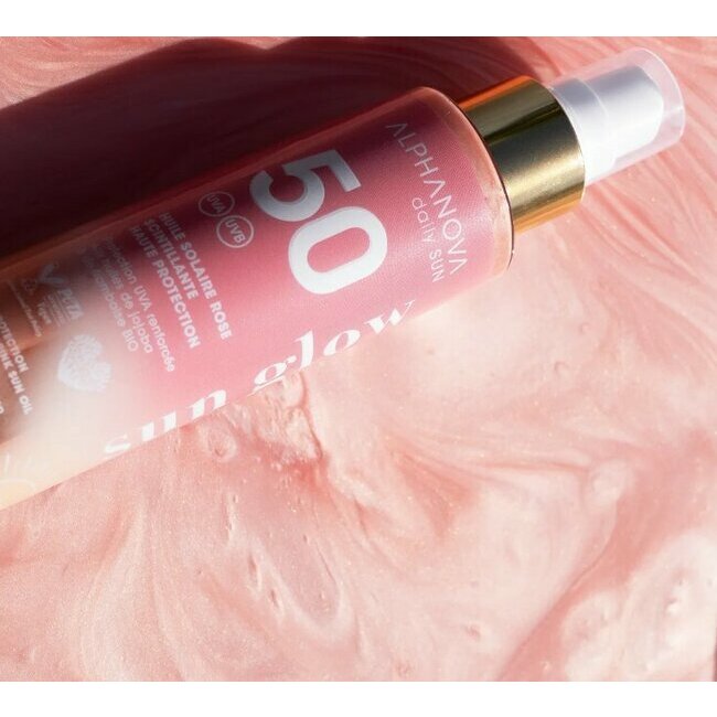 Huile solaire scintillante rose indice 50 coresponsable alphanova